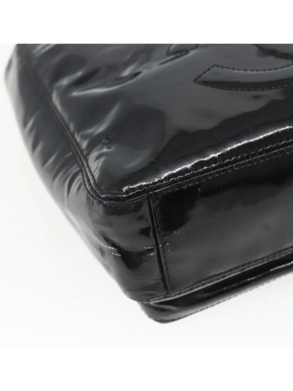 Authentic CHANEL COCO Mark Shoulder Bag Patent leather Black Silver CC